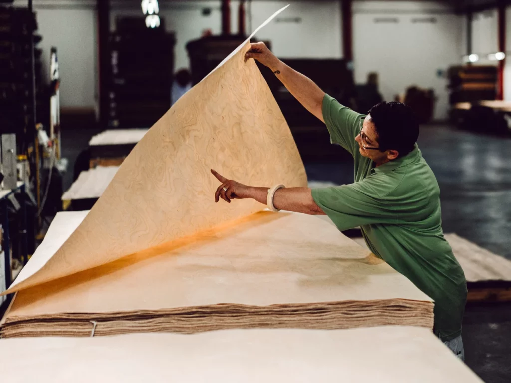 Decospan Veneers in Factory with worker