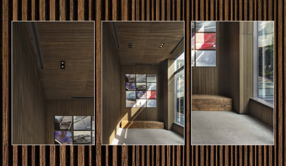 Plyboo Linear Line - Style LL7 in Noir - Featured in the Jackson Park Residential Lobby in Long Island City, NYC